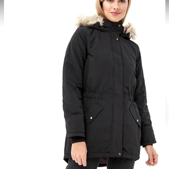 Jaqueline de Yong Black Hooded Parka Jacket Medium - Picture 1 of 14